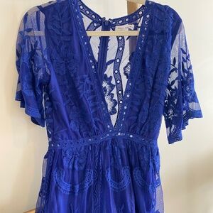 Honey Punch Blue Lace Romper Dress SZ Medium